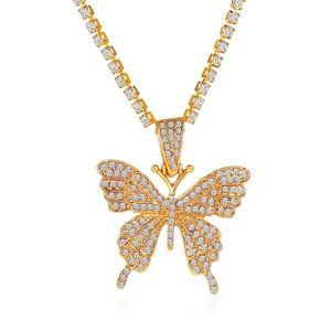 Butterfly Shape Pendant Necklace Full Shiny Zircon Sweet Necklace Sweet Sweater